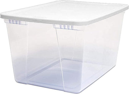 HOMZ 2-Pack Snaplock, Large Clear Plastic Storage Organizer Bins w/Lids, 56 Quart, White - Stackable Container Boxes for Bedroom, Bathroom, Garage, and Office Organization