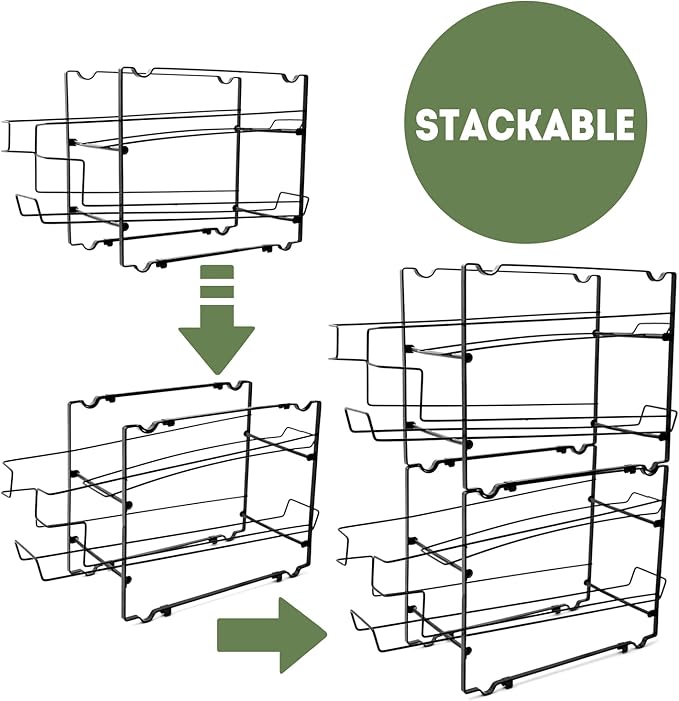 DINEST 2-Pack Stackable Soda Can Organizer - Rust Resistant Rack Dispenser for 24 Cans - Easy Assembly, Great Storage for Refrigerator, Pantry, and Cabinets in Sleek Black Design