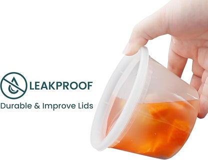 WGCC Deli Containers with Lids 16 oz - Disposable Soup Containers with Lids 48 Sets - Plastic Containers with Lid, Food Storage Containers with Lids, BPA Free/Microwave/Freezer/Dishwasher Safe