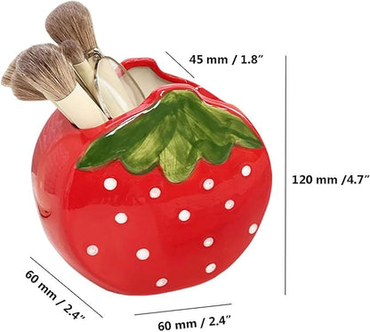 1 PC Ceramic Strawberry Makeup Holder Makeup Organizer Pen Holder Desktop Organizer (Red)