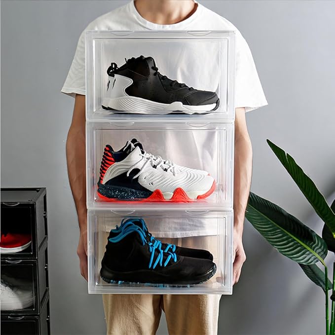 Shoe Storage Box with Dustproof Design, Sturdy Buckle-connected Shoe Organizer for Sneakers and Boots, Stackable Plastic Container for Home Closet Organization