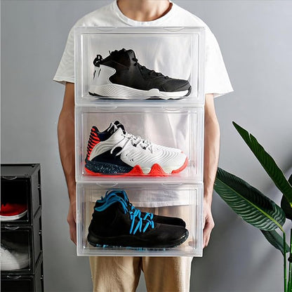 Shoe Storage Box with Dustproof Design, Sturdy Buckle-connected Shoe Organizer for Sneakers and Boots, Stackable Plastic Container for Home Closet Organization