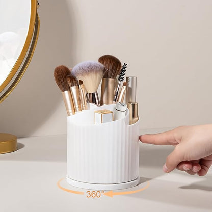 Anyoifax 360 Rotating Makeup Brush Holder Organizer 5 Slots Make Up Brushes Cup Flower-Shaped Spinning Pen Holder for Vanity, Cosmetics, Lipsticks, White
