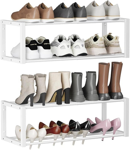 Homeiju Hanging Shoe Organizer,2 Pack Wall Mounted Shoe Rack Holds 12 Pairs,Space Saving Metal Wall Shoe Rack,Hanging Shoe Rack Shoe Holder for Small Space,Entryway,Closet,RV,Camper (White
