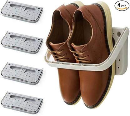 4 Pack Hanging Plastic Shoe Rack Wall Mount Creative Folding Organizer Camper Shoes Storage Shelf Adhesive Shoe Holder For Door