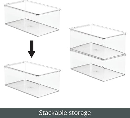 mDesign Stackable Plastic Closet Storage Container Bin Box with Hinge Lid for Organizing Shoes, Booties, Pumps, Sandals, Wedges, Flats, Heels - Lumiere Collection - 4 Pack - Clear