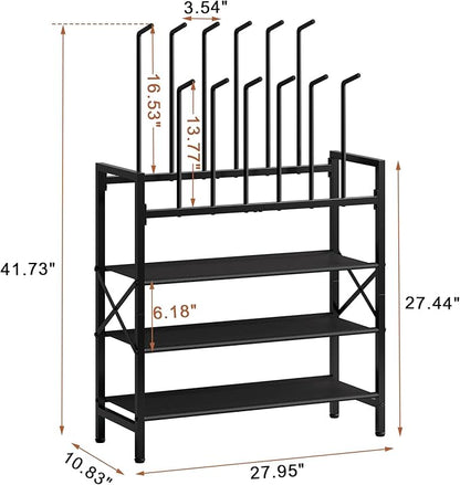 Free Standing Shoe Racks, 5-Tier Boot Rack Organizer for Tall Boots, Sneakers, High-Heel, Black Metal Shoe Storage for Dorm Room, Closet, Entryway, Hallway, Black, Holds 6 Pairs