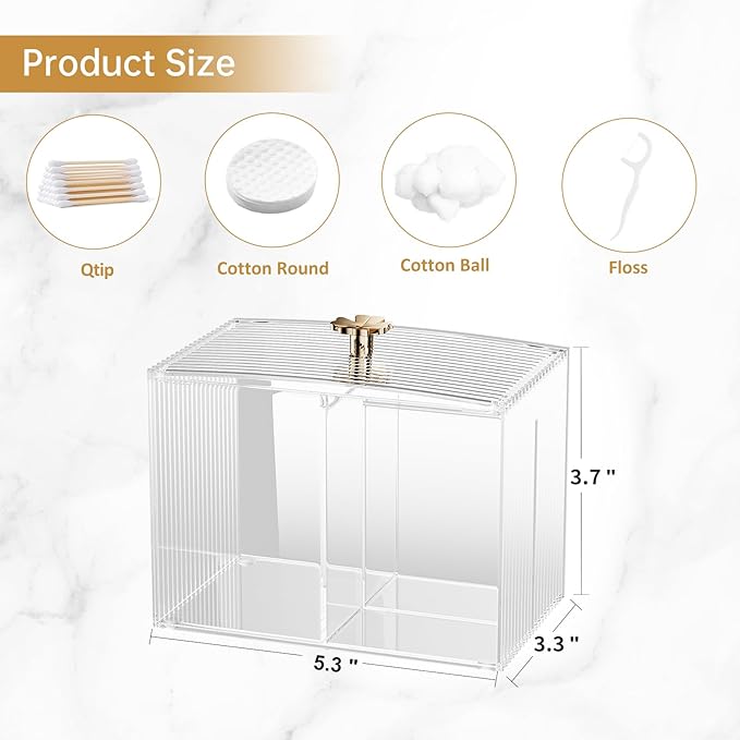 Q Tip Holder for Bathroom with 3 Compartments, Cute Clear Plastic Bathroom Container Jars Canister Dispenser with Lid for Cotton Swab, Ball, Pad, Round, Floss, Bathroom Organizer and Storage