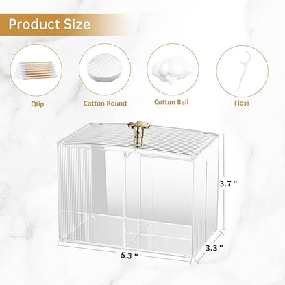 Q Tip Holder for Bathroom with 3 Compartments, Cute Clear Plastic Bathroom Container Jars Canister Dispenser with Lid for Cotton Swab, Ball, Pad, Round, Floss, Bathroom Organizer and Storage
