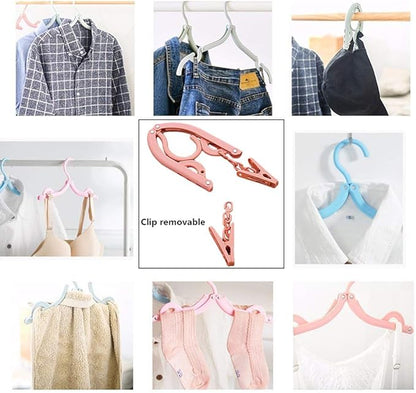 Portable Folding Travel Clothes Hangers with Clips Travel Accessories Plastic Foldable Non-Slip Lightweight Shirts Socks Underwear Clothes Hangers Drying Rack for Home Outdoor Travel