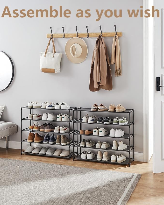 10 Tier 40 Pairs Stackable Shoe Rack with Stainless Steel Frame, Shoe Rack Storage Shelves for Closet, Bedroom (24.5 x 12 x 61.5) (L x W x H)