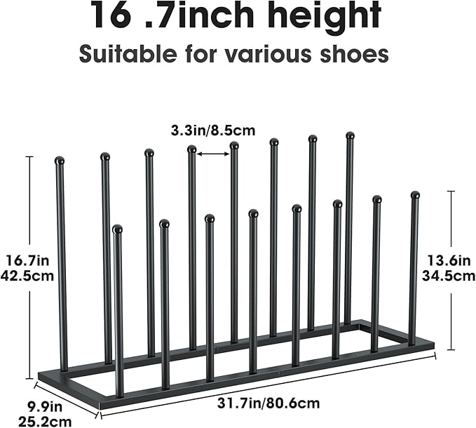 Urban Deco Free Standing Shoe Racks, Boot Organizer for Tall Boots, Black Metal Boot Rack Fit for 8 Pairs, Shoe Organizer for Dorm Room, Closet, Entryway (Black-8pairs)