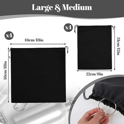 8PCS Silver Storage Bags Anti Tarnish with Drawstring 18" x 18" 9" x 12" Anti Tarnish Jewelry Storage, Velvet Silverware Polishing Storages Pouch for Jewelry, Flatware, Trays, Vase (Black)