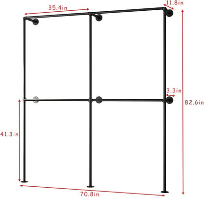 Industrial Pipe Clothing Rack Wall Mounted Garment Rack, Black Pipe Clothes Racks Retail Display Hanging Rod for Closet Storage, Laundry Room