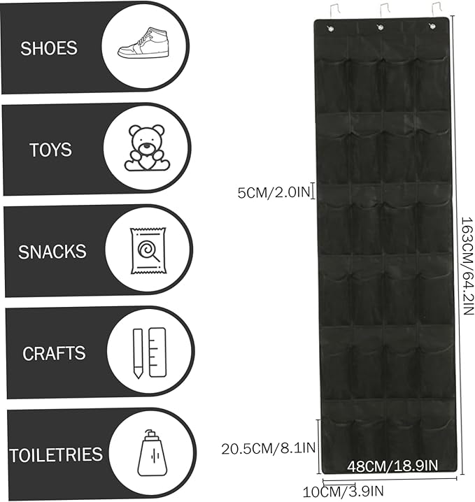 Shoe Hanger for Door 24 Mesh Pocket Over the Door Shoe Organizer Space Saving Hanging Storage Holder with Hooks 64x19 Inch Black