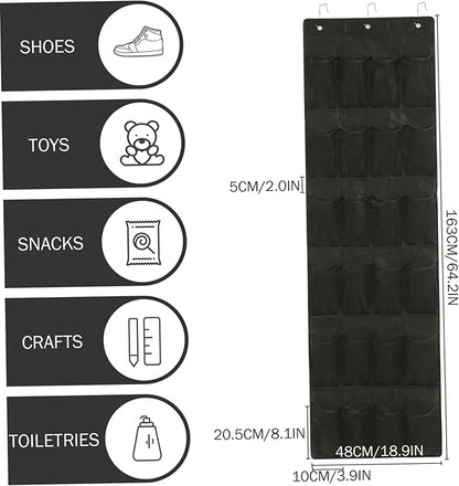 Shoe Hanger for Door 24 Mesh Pocket Over the Door Shoe Organizer Space Saving Hanging Storage Holder with Hooks 64x19 Inch Black