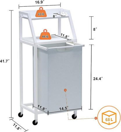 Timberer Laundry Hamper, Laundry Sorter, Rolling Laundry Basket with Wheels, 2 Shelves, 18 Gal(68L), Pull-Out and Removable Oxford Fabric Bags, White and Grey