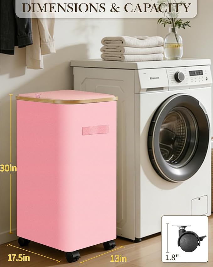 Laundry Hamper with Wheels, 110L Large Clothes Hamper with Removable Inner Bag, Collapsible Dirty Clothes Basket for Dorm, Rolling Dirty Clothes Basket for, Bedroom, Bathroom, Laundry Room