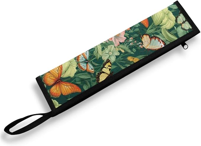 COEQINE Butterfly Utensil Holder Green Portable Fork Spoon Knife Organizer Hawaii Style Work Storage Case With Handles Zipper Chopstick Case Silverware Case With Handles for Travel