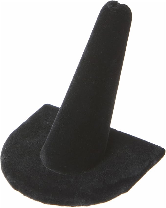 Plymor Black Velvet Ring Finger Display, Single on U-Shaped Base, 2" W x 2" D x 2" H