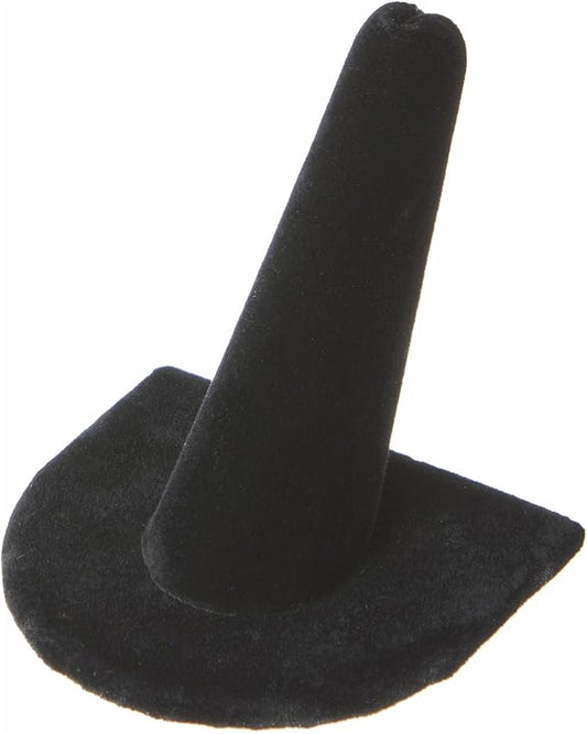 Plymor Black Velvet Ring Finger Display, Single on U-Shaped Base, 2" W x 2" D x 2" H