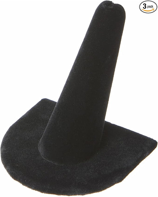 Plymor Black Velvet Ring Finger Display, Single on U-Shaped Base, 2" W x 2" D x 2" H (Pack of 3)