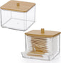 Hipiwe 2 Pack Acrylic Canister Jar with Lid Clear Qtip Holer Bathroom Dispenser Apothecary Jar Cotton Ball and Cotton Swab Organizer Paperclip Storage Box for Living room Bathroom Office