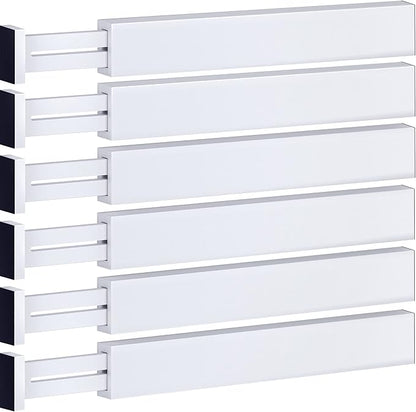 6-Pack Drawer Dividers - 2.6 Inches High, Adjustable 16 to 22 Inches Bamboo Drawer Organizer, Large Expandable Separator for Clothes, Dresser, Bedroom, Bathroom, Baby, Office, Kitchen Utensils, White