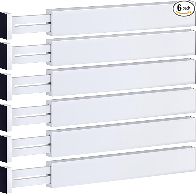 6-Pack Drawer Dividers - 2.6 Inches High, Adjustable 16 to 22 Inches Bamboo Drawer Organizer, Large Expandable Separator for Clothes, Dresser, Bedroom, Bathroom, Baby, Office, Kitchen Utensils, White