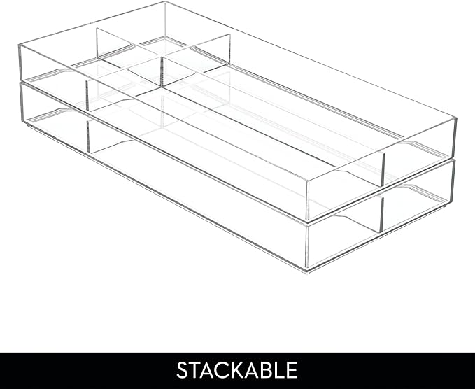 iDesign 4-Section Stackable Makeup Drawer Organizer for Cosmetics and Toiletries - Set of 2 - Clear