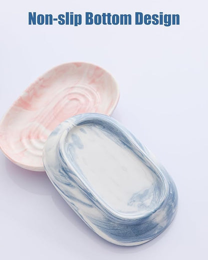 AIMAIAIMAI Ceramic Soap Dish, Marble Pattern Bar Soap Holder - Elegant Hostess Gift, Housewarming Gift for New Home, Decorative Soap Tray for Bathroom, Kitchen (Green Texture)