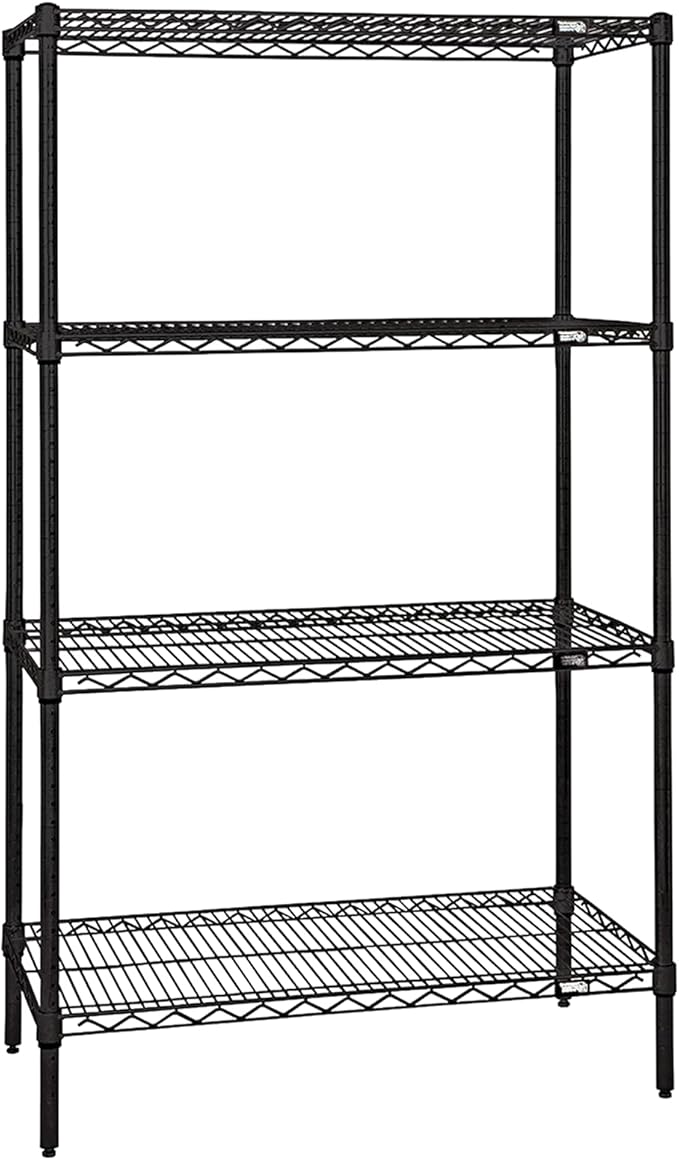 Quantum Storage Systems WR63-1848BK Starter Kit for 63" Height 4-Tier Wire Shelving Unit, Black Finish, 18" Width x 48" Length x 63" Height