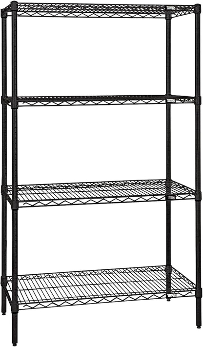 Quantum Storage Systems WR63-1848BK Starter Kit for 63" Height 4-Tier Wire Shelving Unit, Black Finish, 18" Width x 48" Length x 63" Height