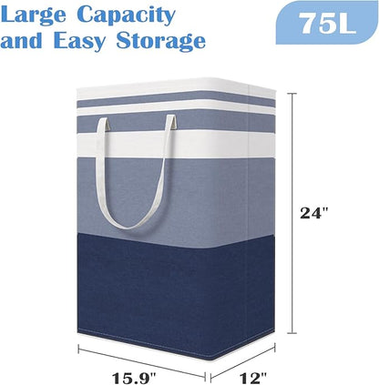 BlissTotes 3-Pack Laundry Basket, Freestanding＆Waterproof Laundry Hamper, Collapsible Tall Clothes Hamper with Easy Carry Handles for Clothes, Towels in the Family and Dorm,Gradient Blue,75L