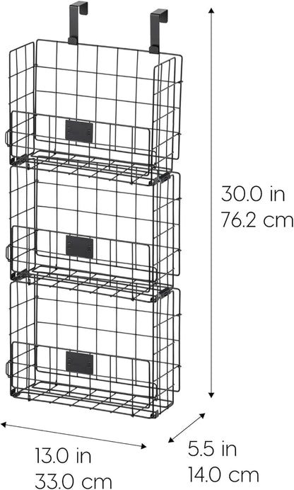 IRIS USA Over The Door Organizer, 3 Pack, Hanging or Wall Mounted Metal Wire Basket, Spice Rack Bathroom Cabinet Closet Laundry Pantry Door Organizer, Wall Baskets, Durable Easy Assembly, Black