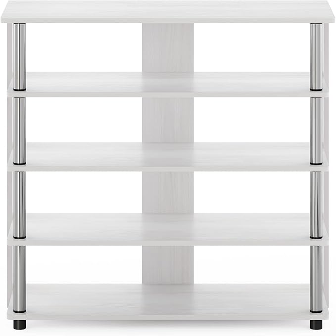 Furinno Turn-N-Tube 5 Tier Wide Shoe Rack, White Oak, Stainless Steel Tubes 32 Inch