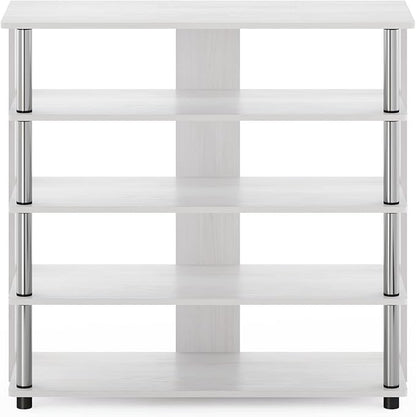 Furinno Turn-N-Tube 5 Tier Wide Shoe Rack, White Oak, Stainless Steel Tubes 32 Inch