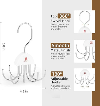 ZEDODIER 2 Pack Tank Top Hanger, Rotatable Bra Organzier for Closet, Max 48 Storage Capacity Sport Bra Holder, Space Saving Closet Organizers and Storage, White