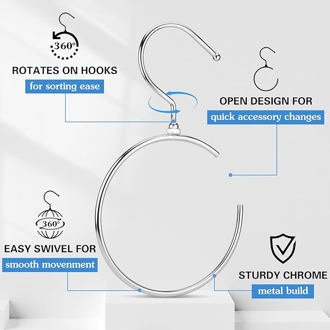 Yaocom 4 Pack Belt Hangers for Closet Rotatable Belt Ring Hook Tie Rack Holders Closet Hanger Organizer for Ties Scarves Baseball Cap Wardrobe Accessory Storage(Silver)