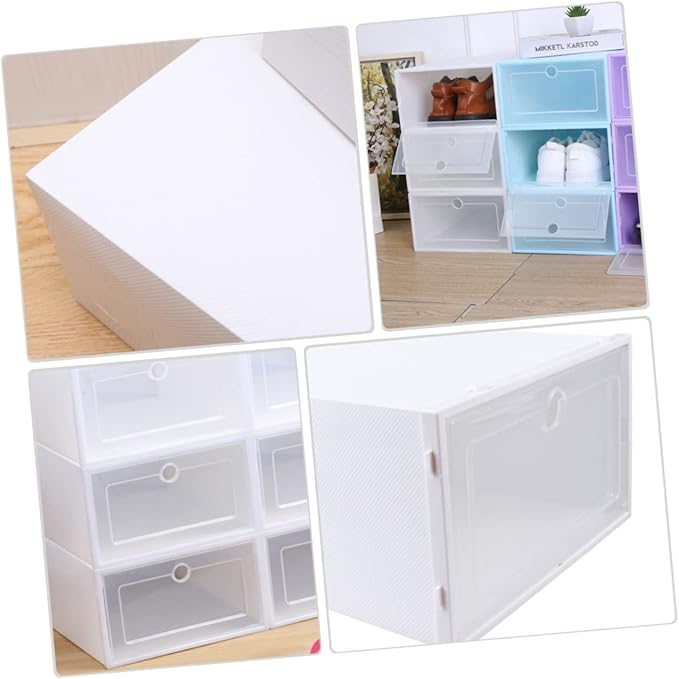 6pcs Transparent Stackable Shoes Boxes Plastic Drawer Type Shoe Storage Containers with Reinforced Design for Closet Entryway Organizers