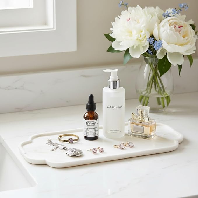 Marmor Marble Perfume Tray Bathroom Tray for Decorative,Candles,Jewelry Stone Vanity Tray,Kitchen Counter Decor and Home Decorative Tray(Calacatta Marble) Jewelry Tray Unique Festival Gifts