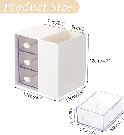 Hair Accessories Organizer with Hair Brush Holder Cosmetic Storage Case with Drawer for Makeup Sponge Plastic Desktop Organizer, White