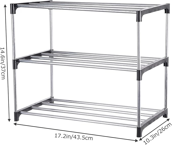 Small Shoe Rack, Narrow Stackable Shoe Shelf Organizer for Entryway, Doorway and Bedroom Closet (3-Tier, Black)