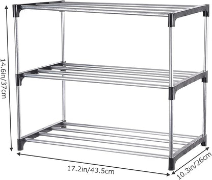 Small Shoe Rack, Narrow Stackable Shoe Shelf Organizer for Entryway, Doorway and Bedroom Closet (3-Tier, Black)