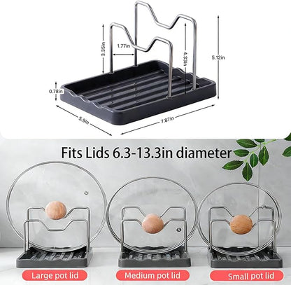 Pot lid Holder And Spoon Rest, 2 Layers Lid And Spoon Rest Pot Lid Organizer With Drip Tray, Multifunction Kitchen Gadget Rack For Cooking (Black)