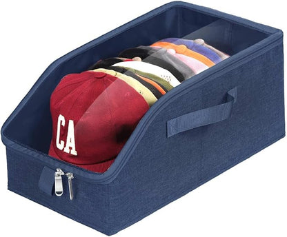 Livelab Hat Organizer for Baseball Caps, Hat Storage Holder Container for Closet Hold Hats with Clear Window, Hat Boxes for Home Storage | 2Pcs Blue