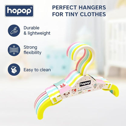 Hopop Telescopic Adjustable Anti Slip Plastic Hanger with Hooks for Baby & Kids Clothes (Pack of 12, Multicolor Hangers)