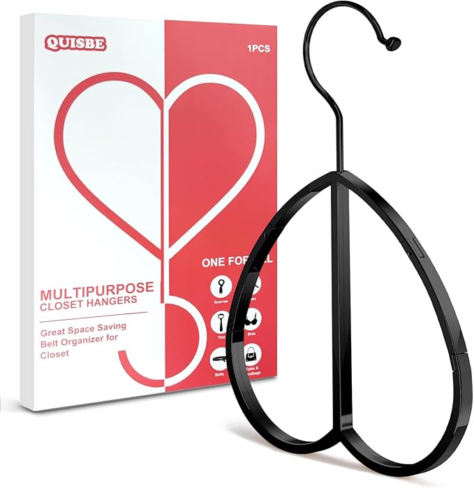 Multipurpose Closet Hangers- Tie and Belt Hanger for Closet- Ideal for Storing Belts, Ties, Scarfs, Baseball Hats, Purses & More- Great Space Saving Belt Organizer for Wardrobe - Black
