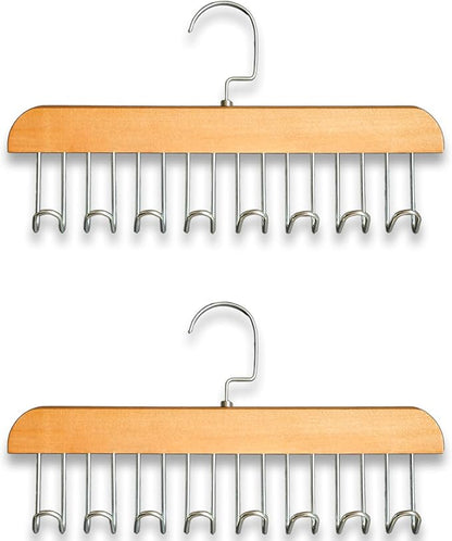 Belt Hanger 2Pcs Belt Hanger with 16 Hooks Bra Hangers for Closet,Space-Saving Wooden Closet Hanger Organizer for Ties, Scarves, Bras,Tank, Tops (Wood)