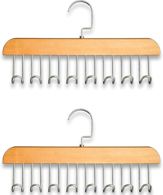 Belt Hanger 2Pcs Belt Hanger with 16 Hooks Bra Hangers for Closet,Space-Saving Wooden Closet Hanger Organizer for Ties, Scarves, Bras,Tank, Tops (Wood)